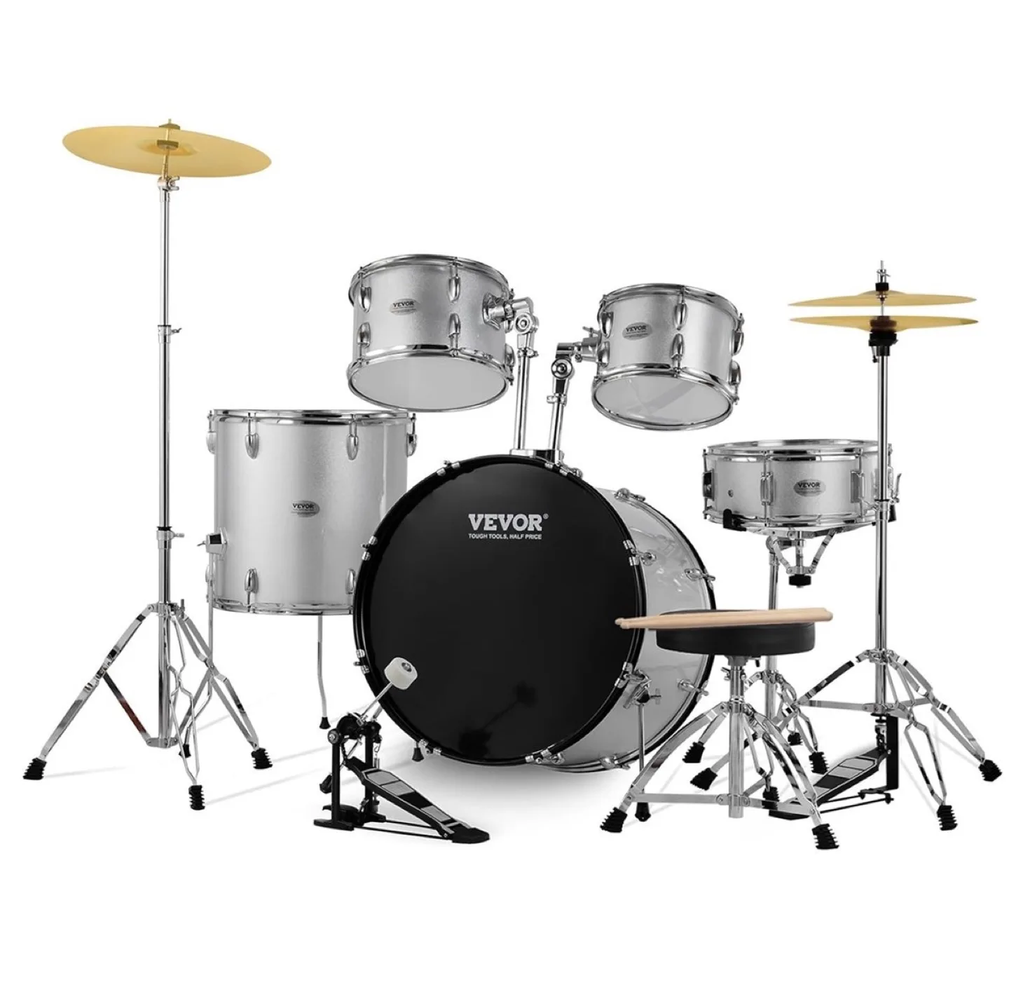 Vevor Adult 5PC Drum Set 22", Silver image indicator(9)