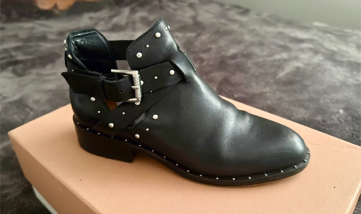 Black Leather Studded Ankle Boots thumbnail