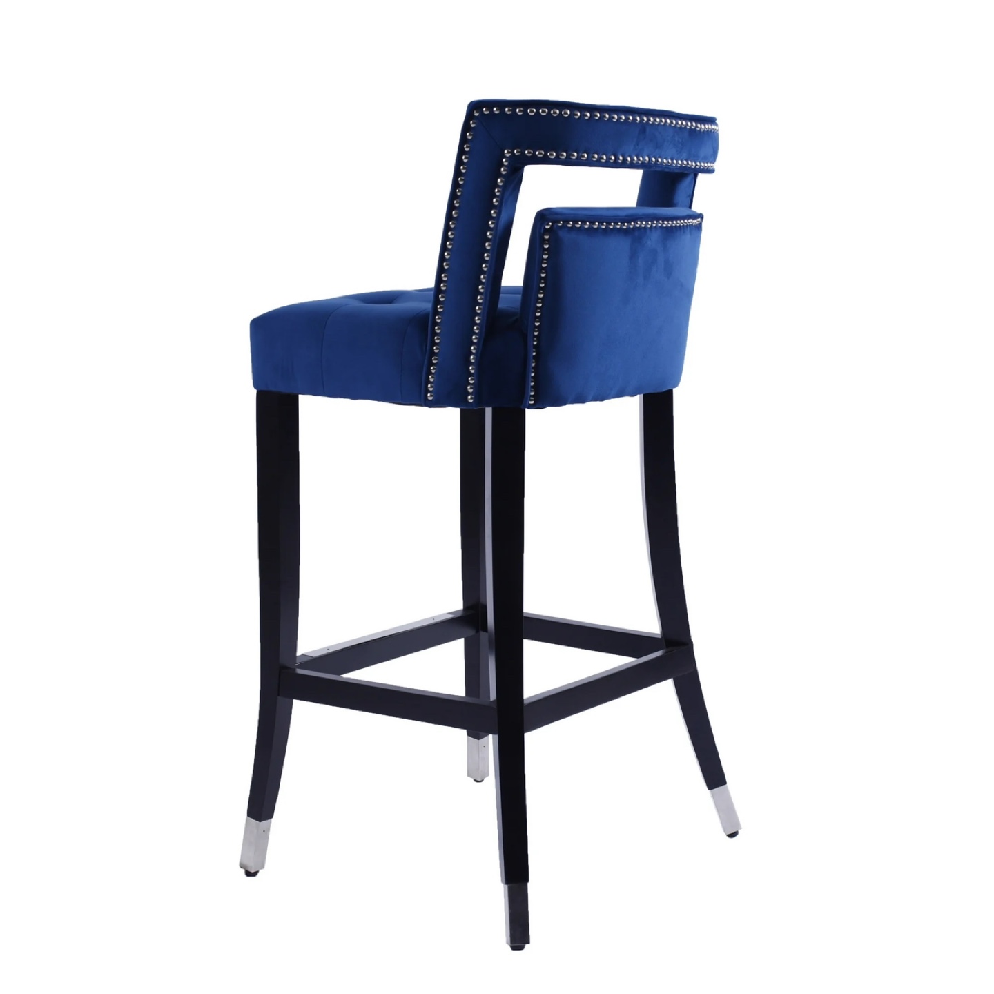 Navy Blue Suede Velvet Nailhead Trim Bar Stools H30", Set of 2 - photo 3