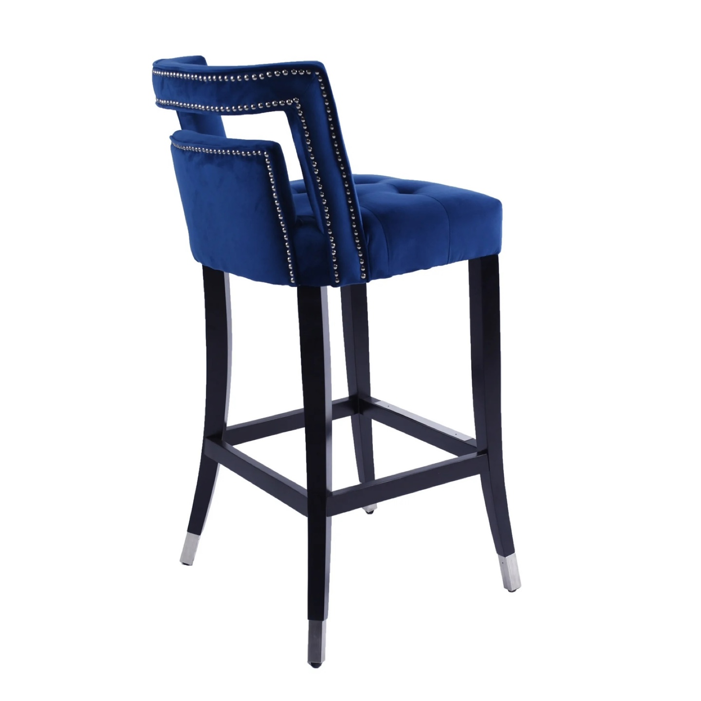 Navy Blue Suede Velvet Nailhead Trim Bar Stools H30", Set of 2 - photo 4