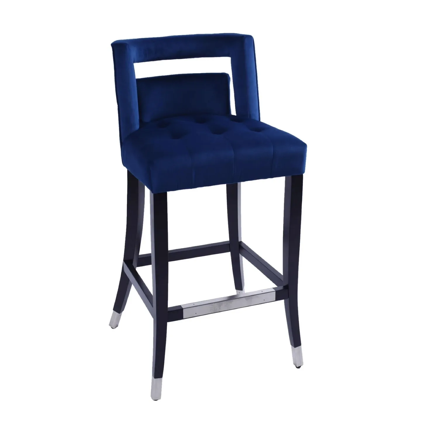 Navy Blue Suede Velvet Nailhead Trim Bar Stools H30", Set of 2 image indicator(7)