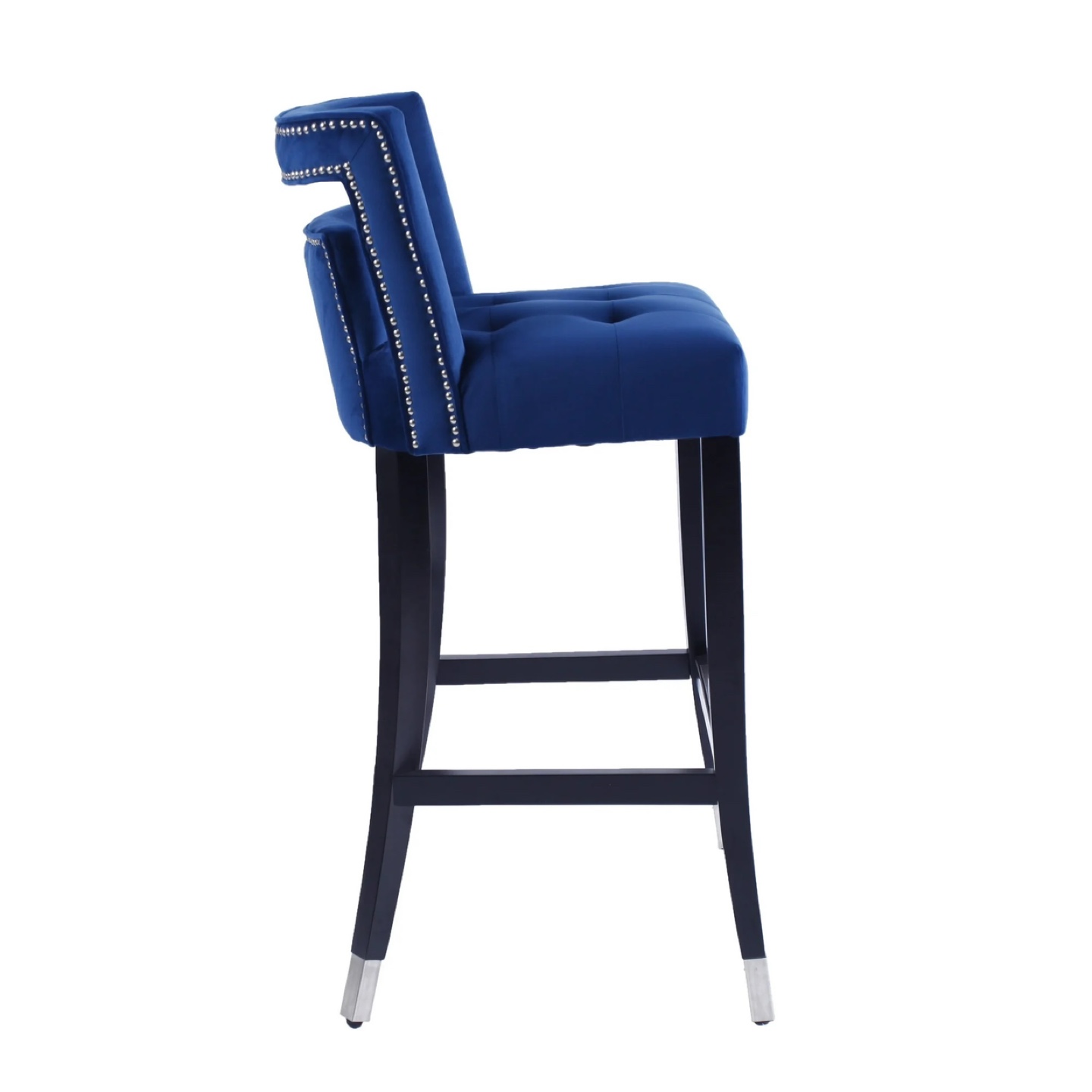 Navy Blue Suede Velvet Nailhead Trim Bar Stools H30", Set of 2 - photo 5