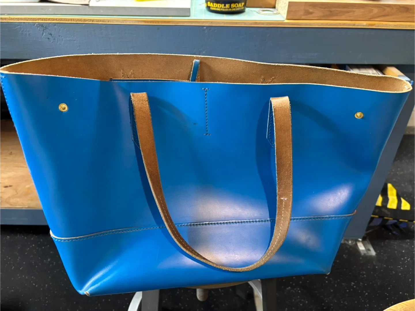 J.Crew Blue Leather style Tote Bag thumbnail