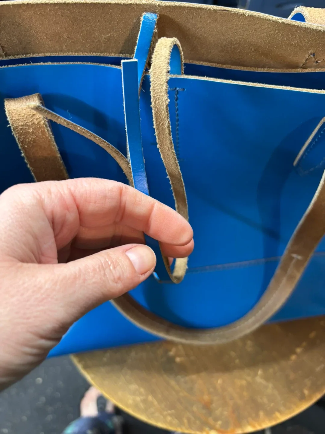 J.Crew Blue Leather style Tote Bag image indicator(3)