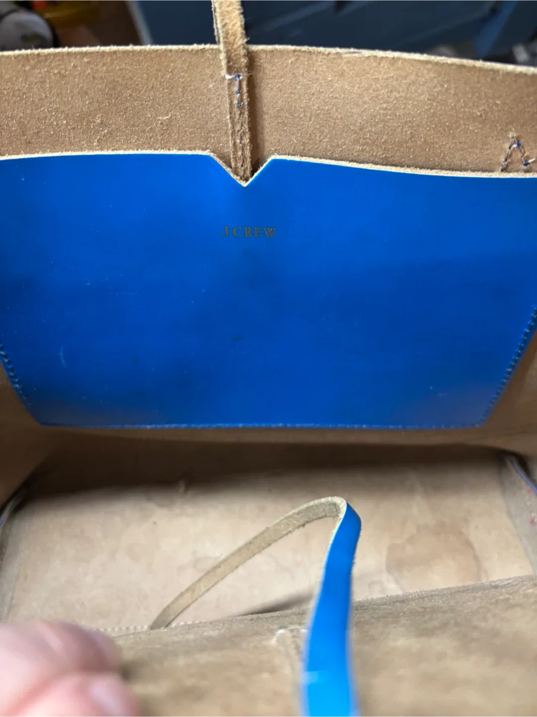 J.Crew Blue Leather style Tote Bag image indicator(4)