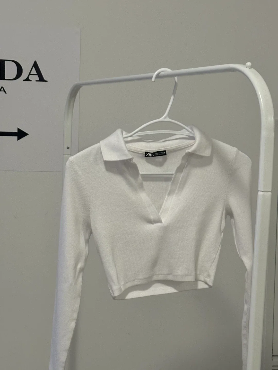 Zara White Long Sleeve Polo Shirt