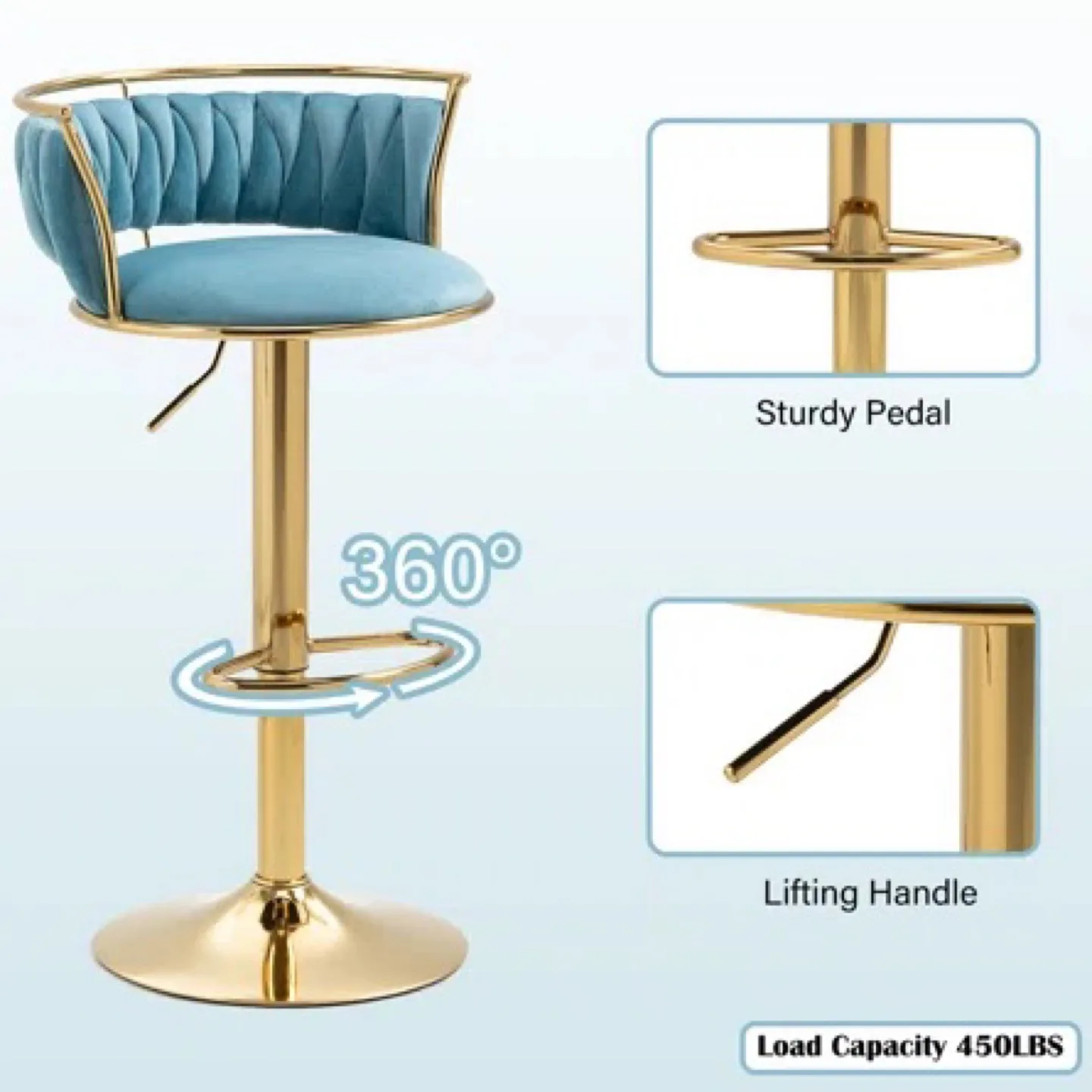 Misty Blue Velvet Swivel & Adjustable Height Stools, Set of 2 image indicator(6)