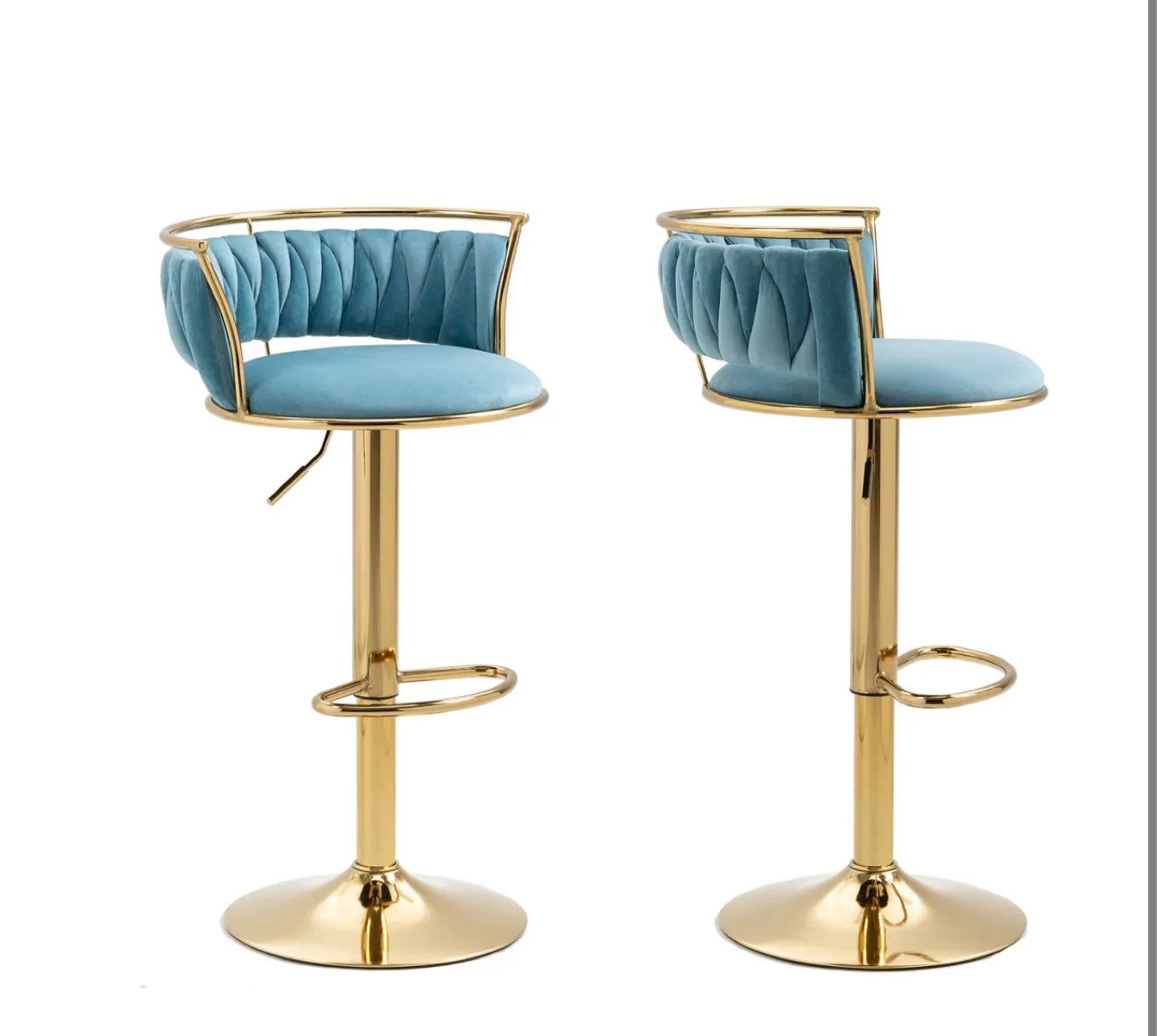 Misty Blue Velvet Swivel & Adjustable Height Stools, Set of 2 image indicator(5)