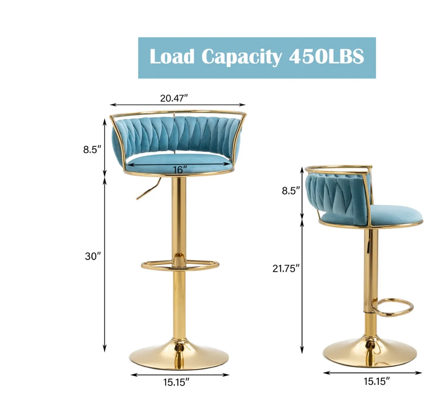 Misty Blue Velvet Swivel & Adjustable Height Stools, Set of 2 image indicator(4)