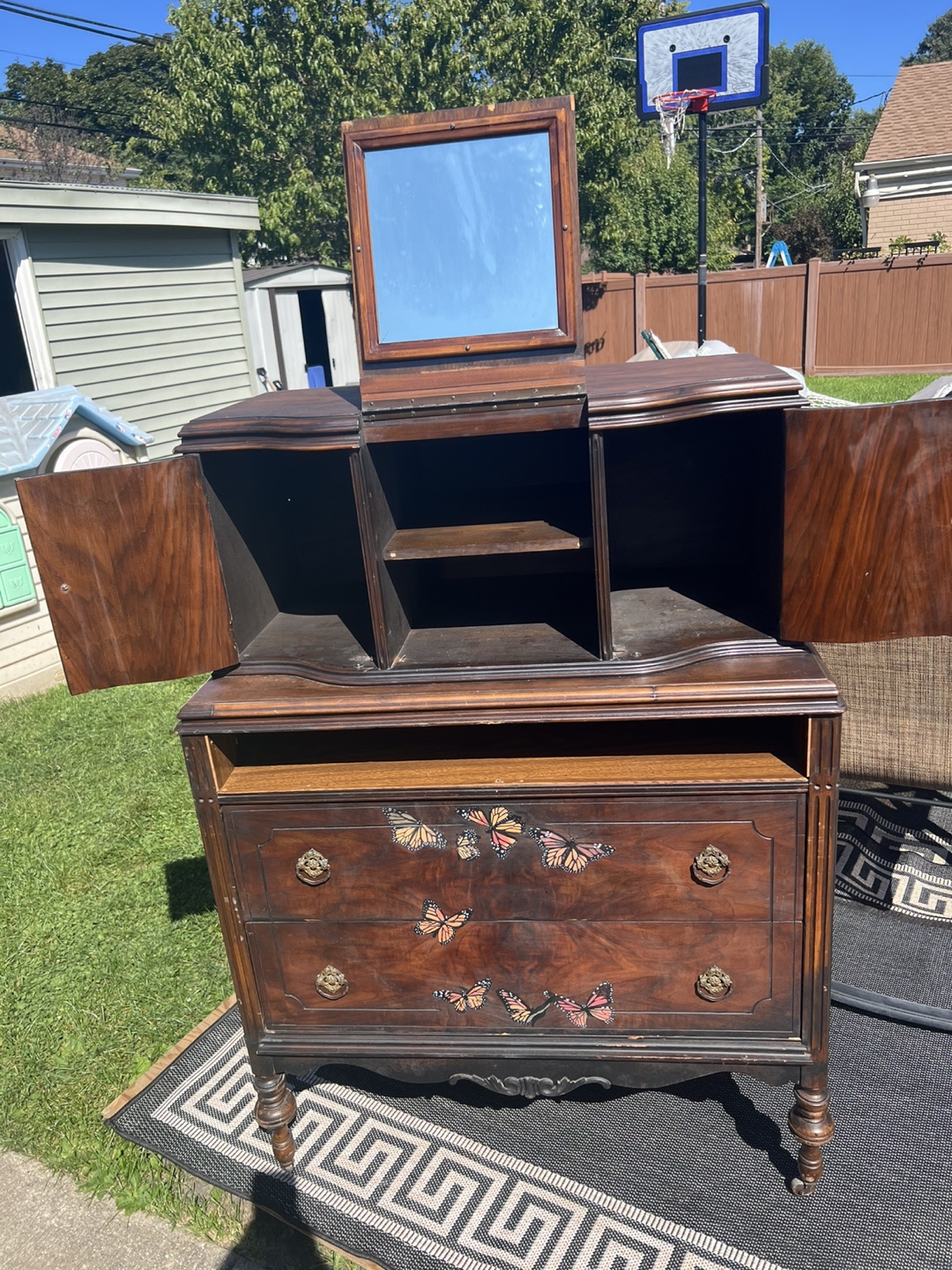 Antique Wooden Dresser with Butterfly Decals - photo 4