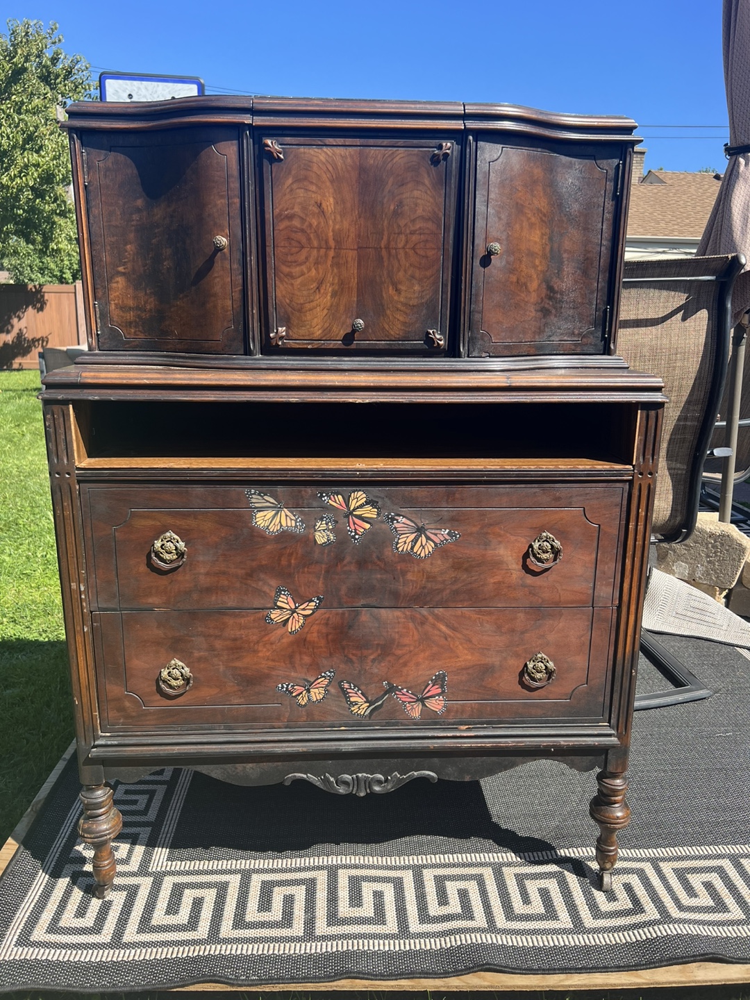 Antique Wooden Dresser with Butterfly Decals
