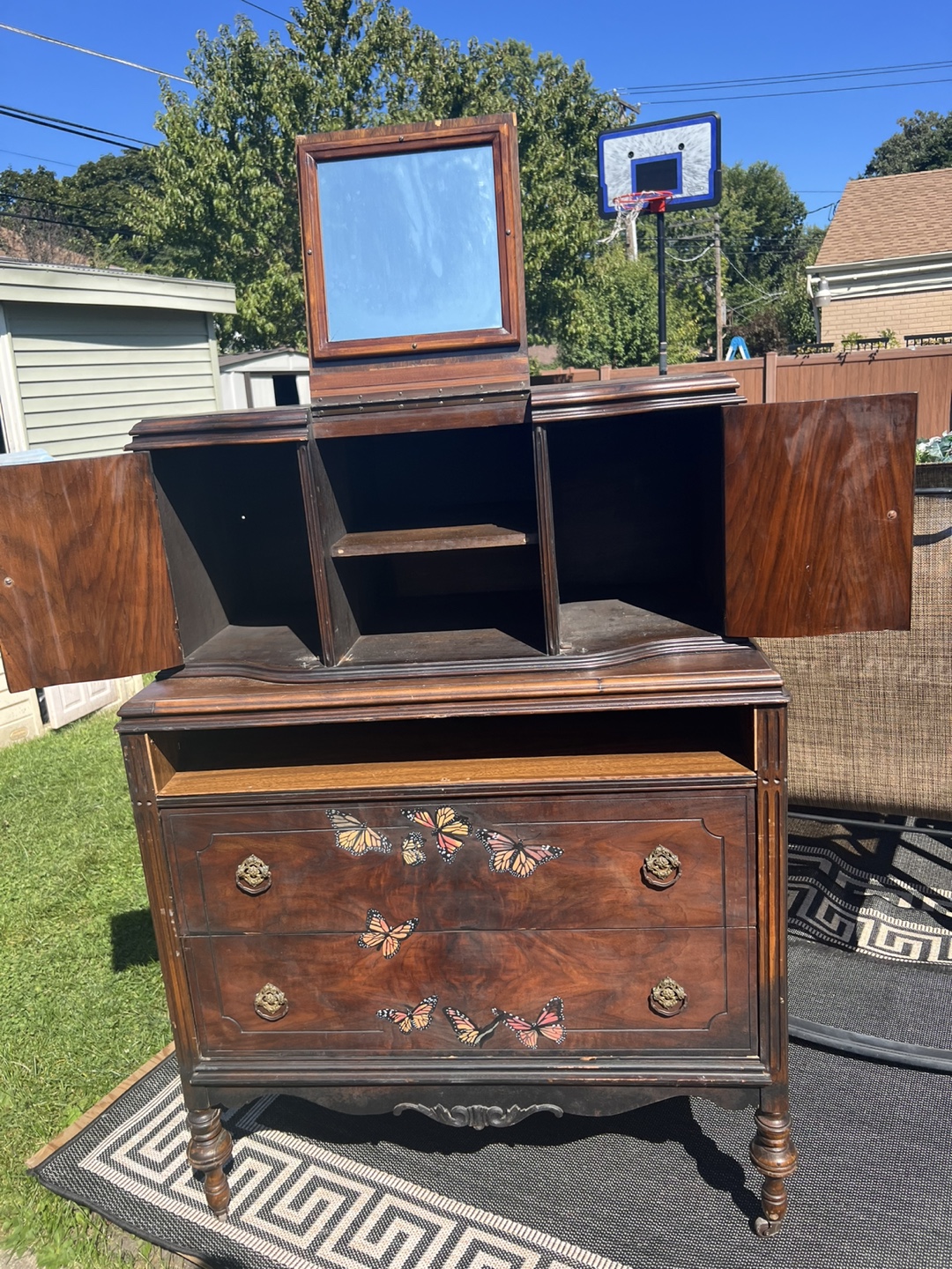 Antique Wooden Dresser with Butterfly Decals - photo 5