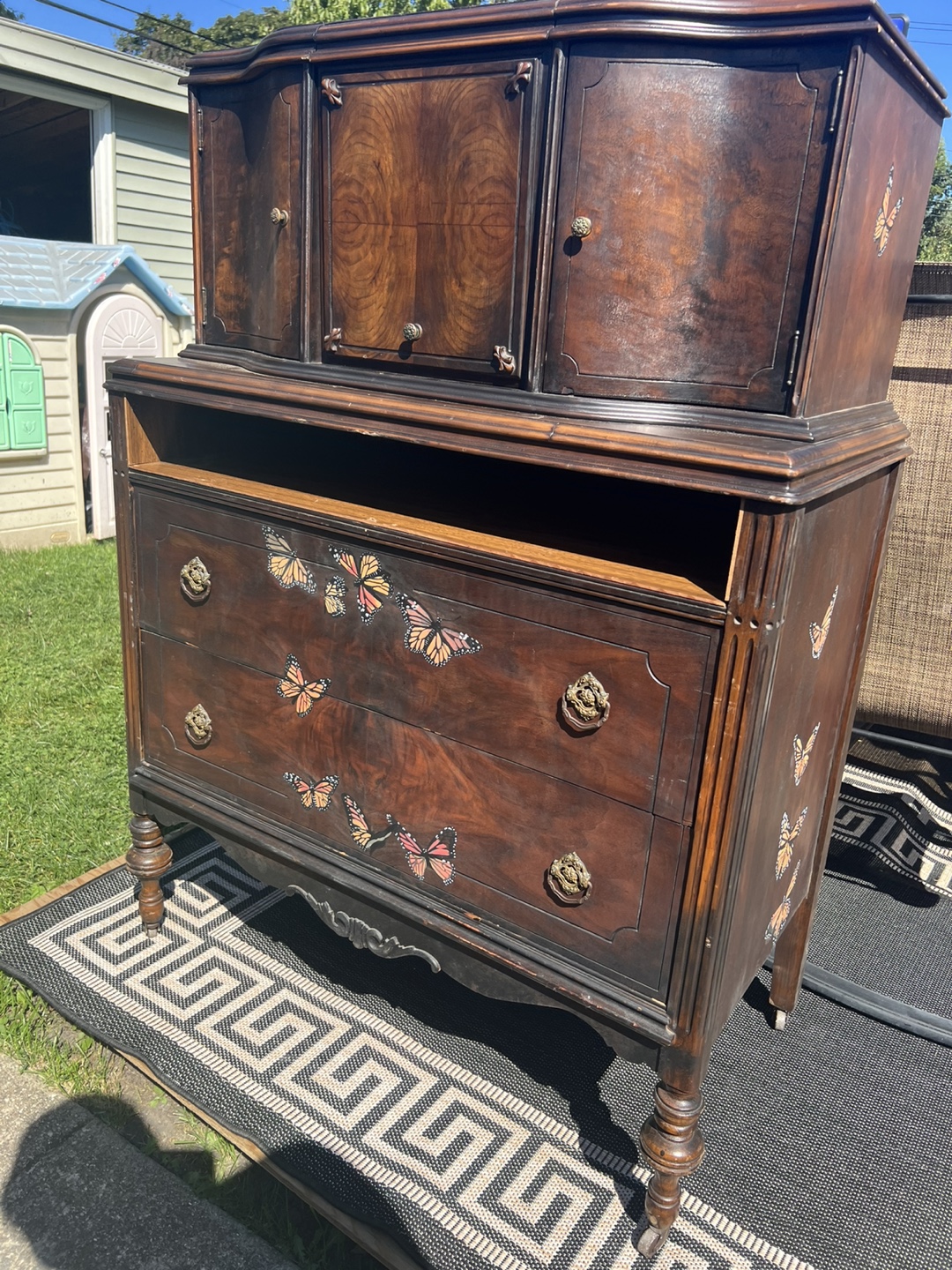 Antique Wooden Dresser with Butterfly Decals - photo 3