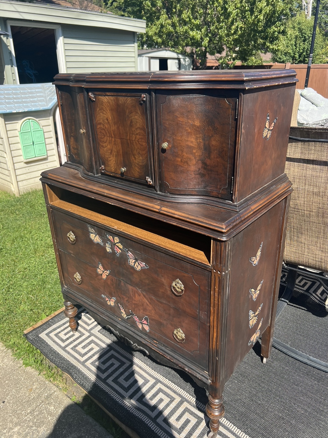 Antique Wooden Dresser with Butterfly Decals - photo 2