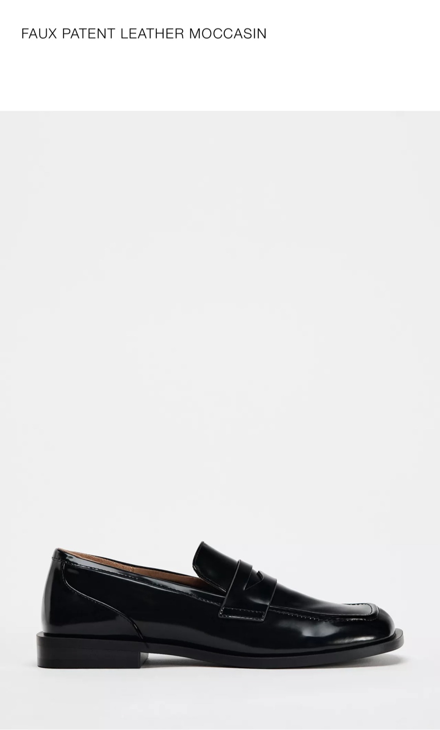 Zara Patent Faux Loafers - Size 38 Black - photo 4