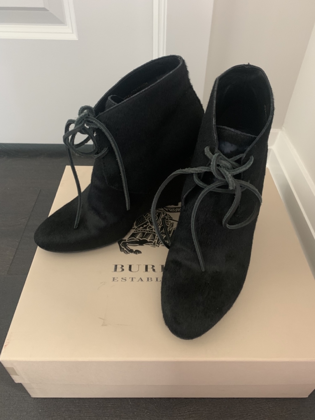 Burberry Black Wedge Booties - Size 36