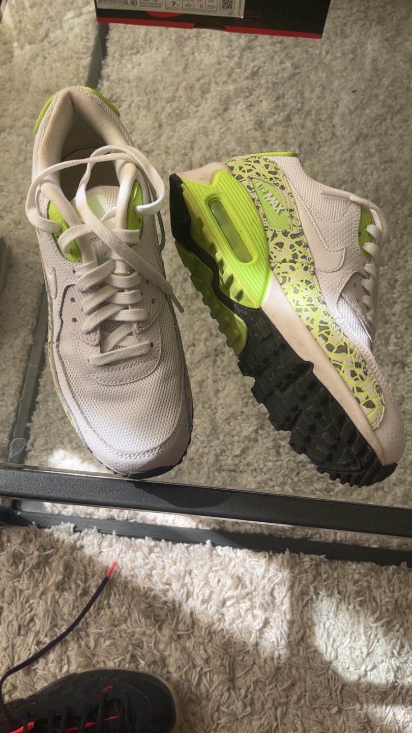 Nike Air Max 90 White/Neon Green, Size 7.5