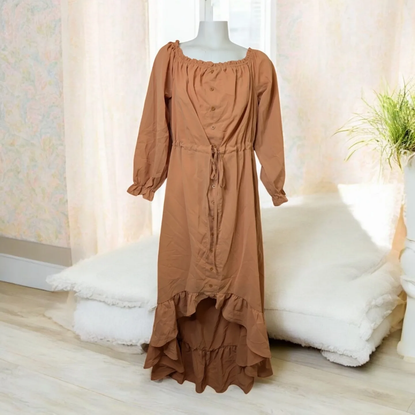 NEW! Boho Off Shoulder Renaissance Peasant Maxi Dress thumbnail