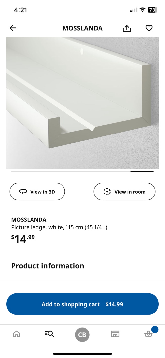 IKEA MOSSLANDA Picture Ledge - White, 115cm
