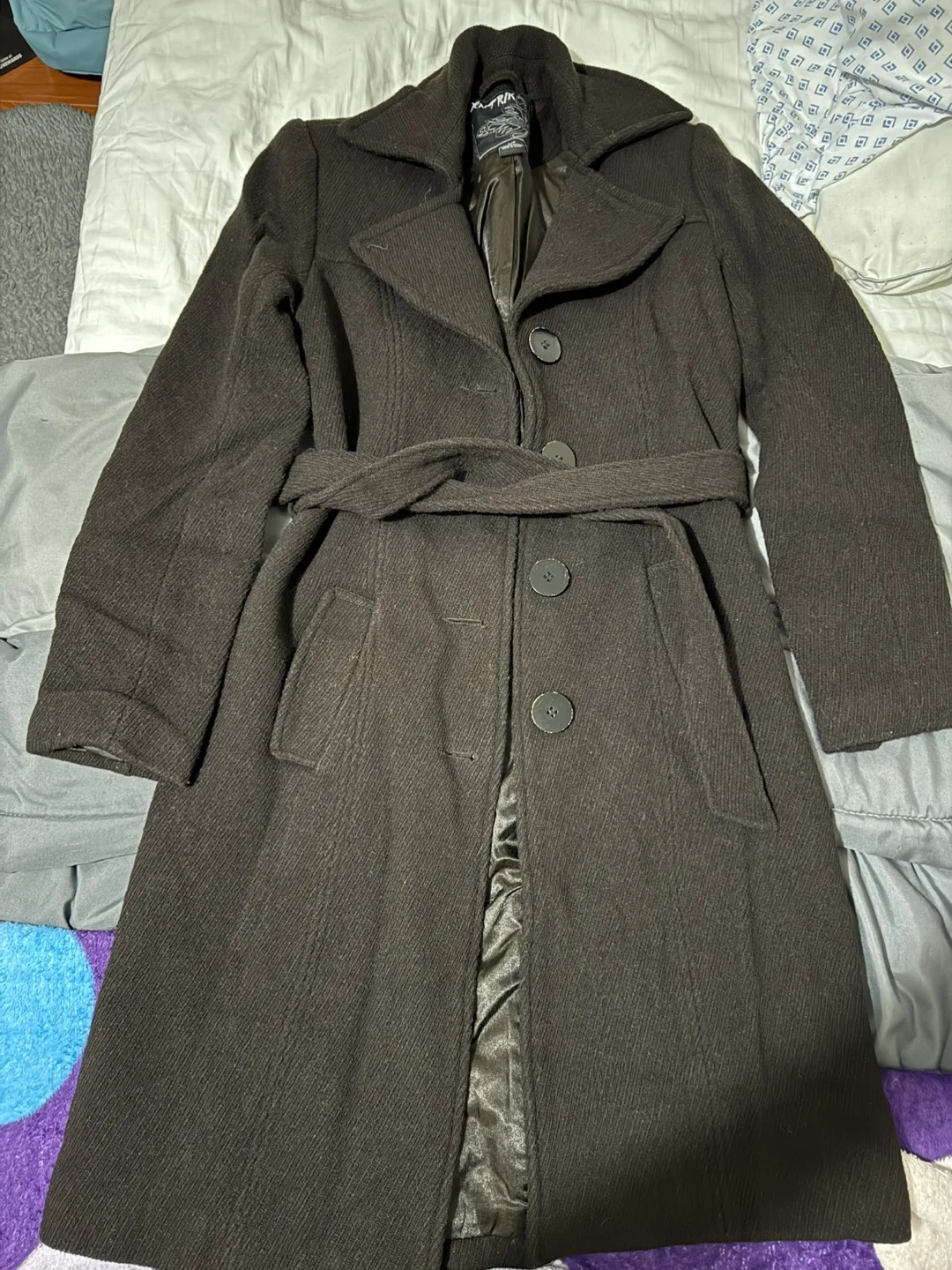 Yatrik Brown Wool Blend Belted Coat image indicator(2)