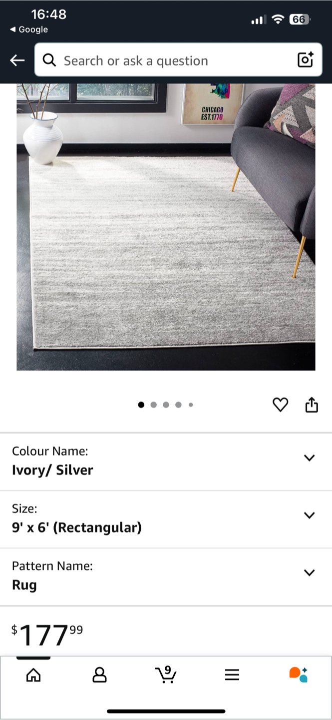 Safavieh Adirondack Ivory/Silver Area Rug 6ft x 9ft