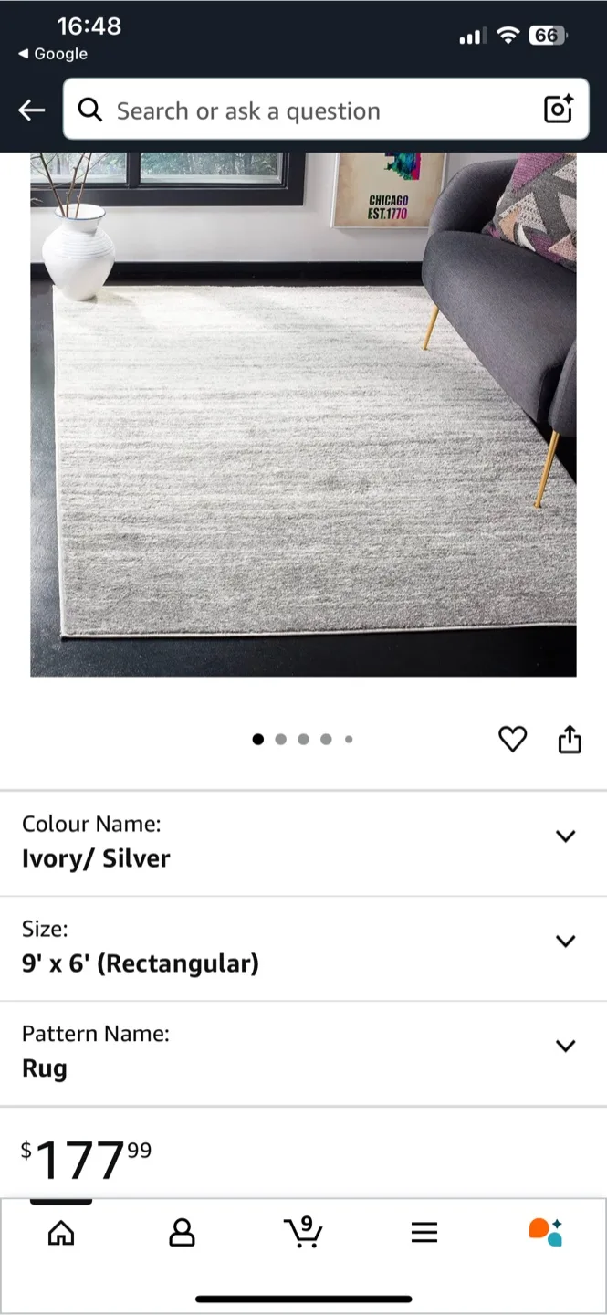 Safavieh Adirondack Ivory/Silver Area Rug 6ft x 9ft thumbnail