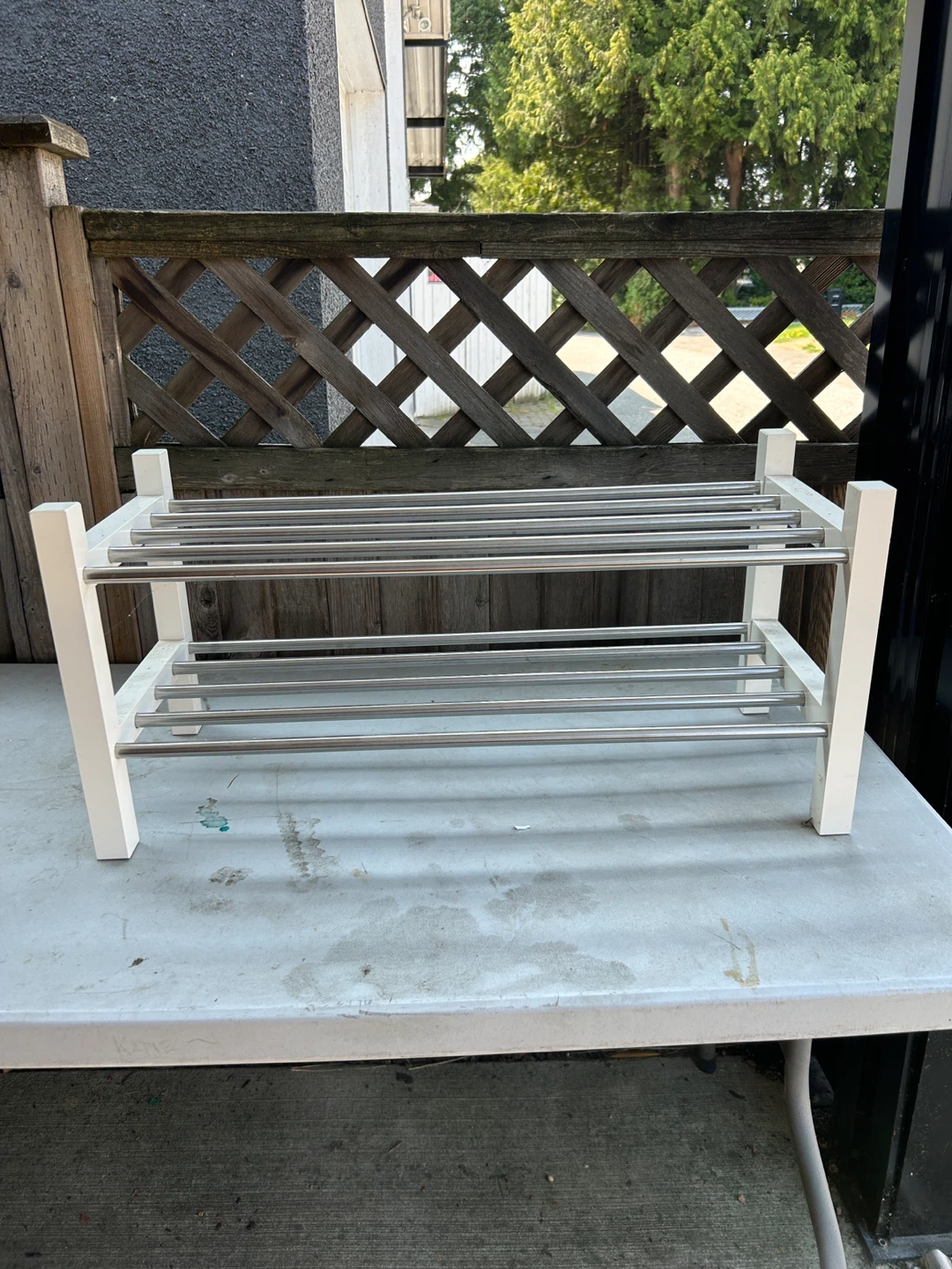White & Silver Metal Shoe Rack - 31" Wide