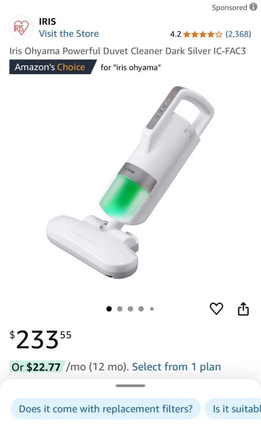 🥕 Iris Ohyama Powerful Duvet Cleaner  vacuum IC-FAC3 image indicator(2)