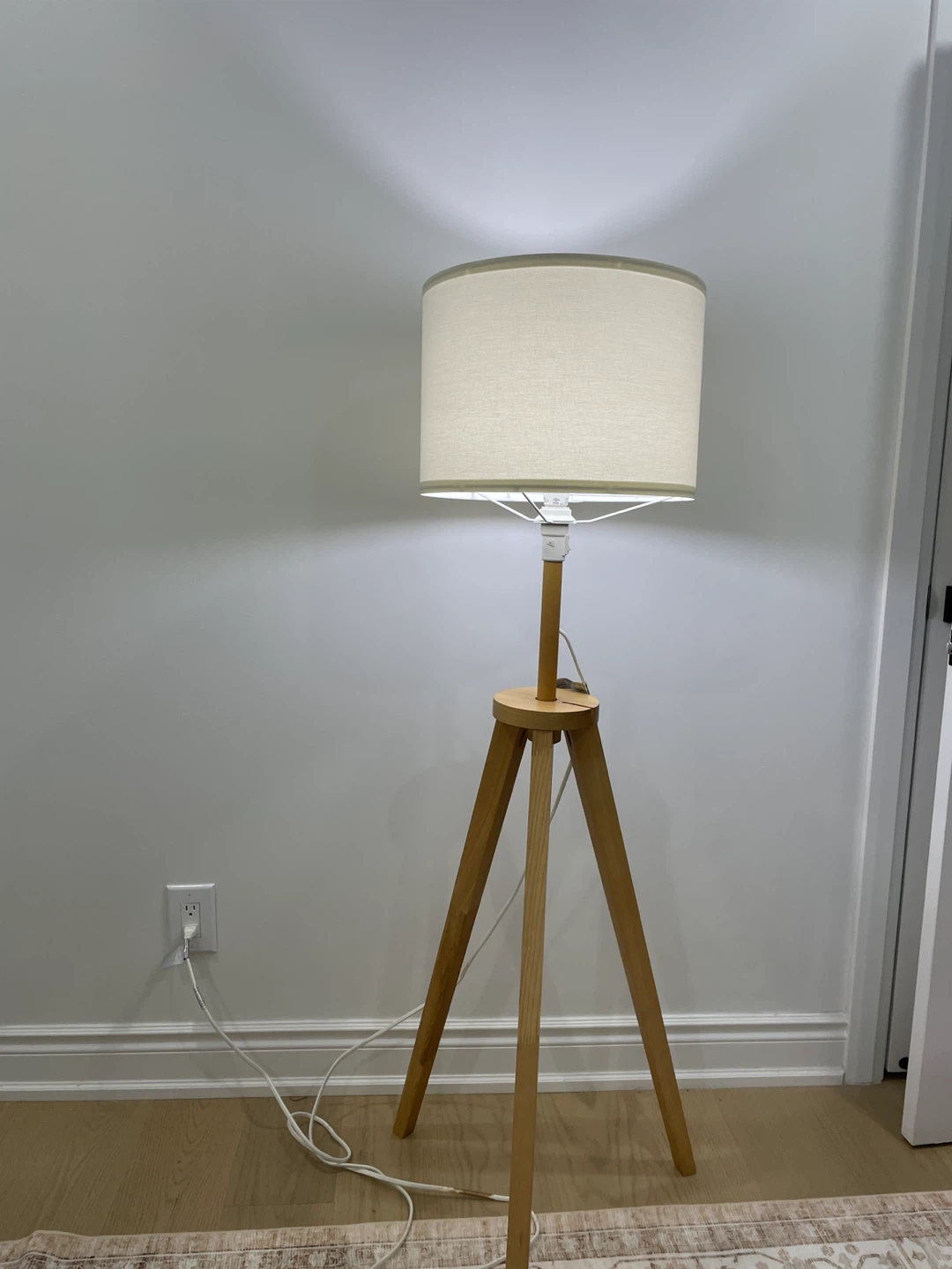 Tripod Floor Lamp - Wood & White - photo 2