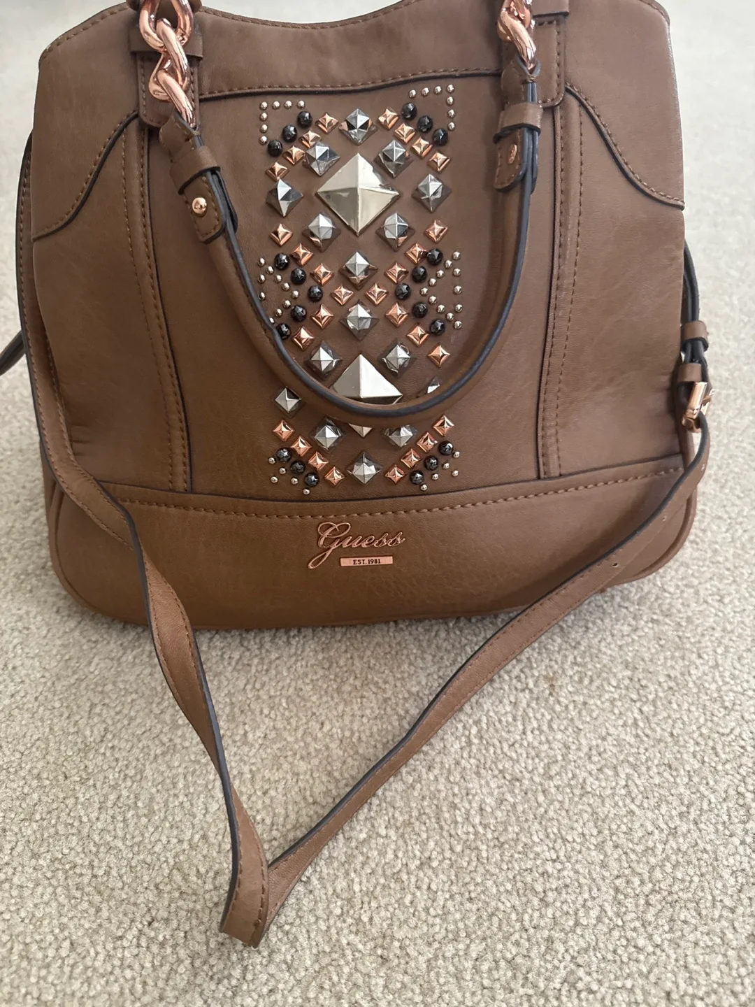 Guess Brown Studded Satchel Bag