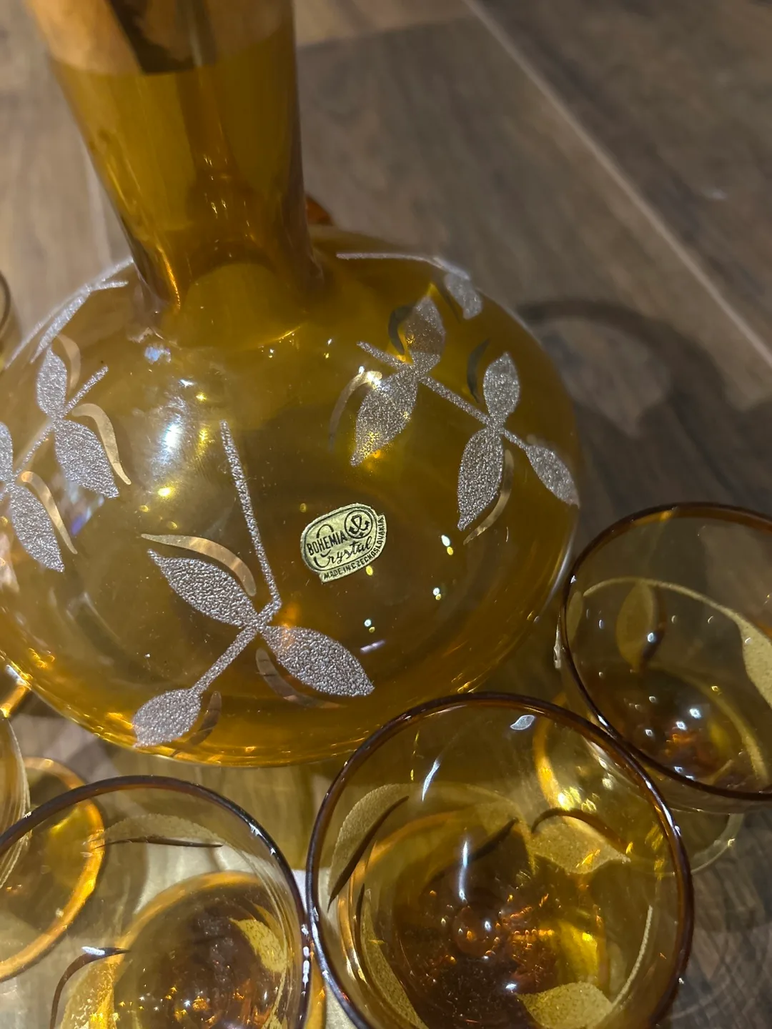 Bohemia Crystal Amber Glass Pitcher Set image indicator(2)