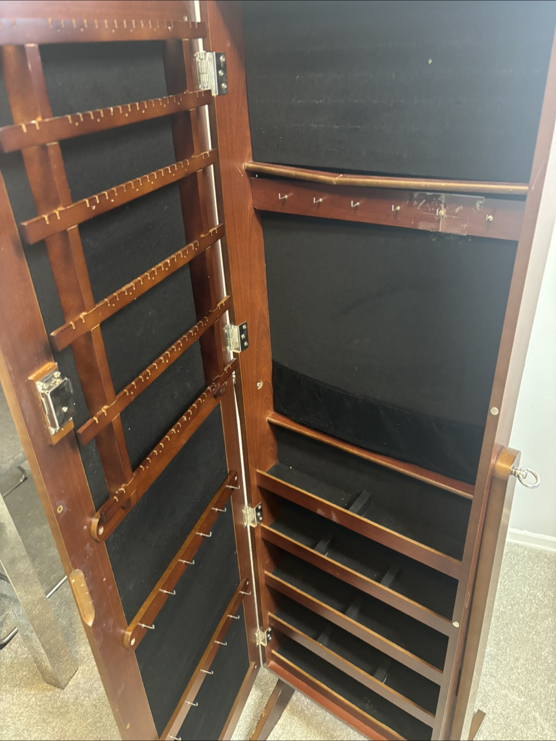 Jewellery Armoire Mirror - Brown Wood