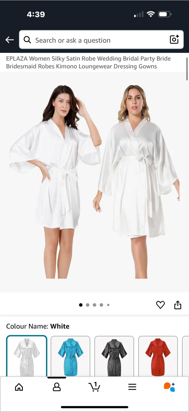New Eplaza Silky Satin Robe - White, Size S/ M thumbnail