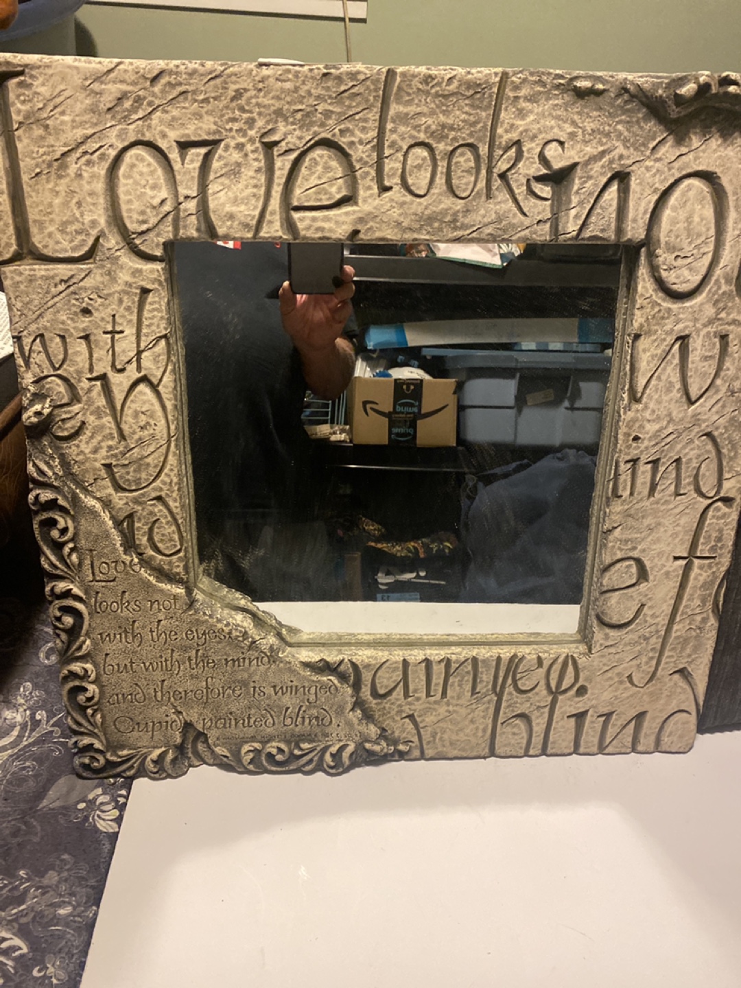Decorative Mirror with Carved Stone Frame