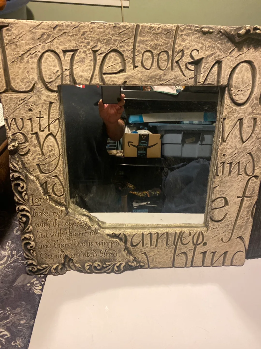 Decorative Mirror with Carved Stone Frame thumbnail