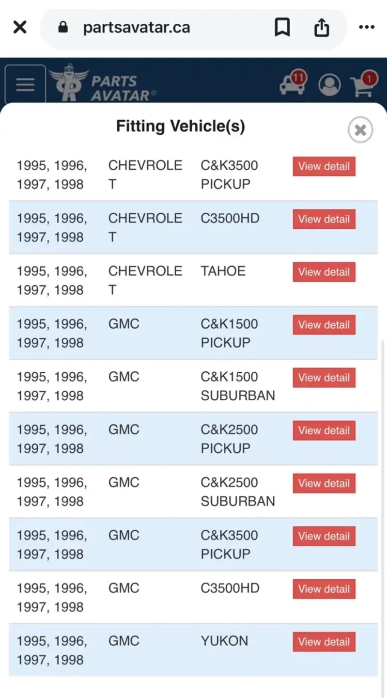 1995-1998 Chevy/GMC Wiper Arm image indicator(8)