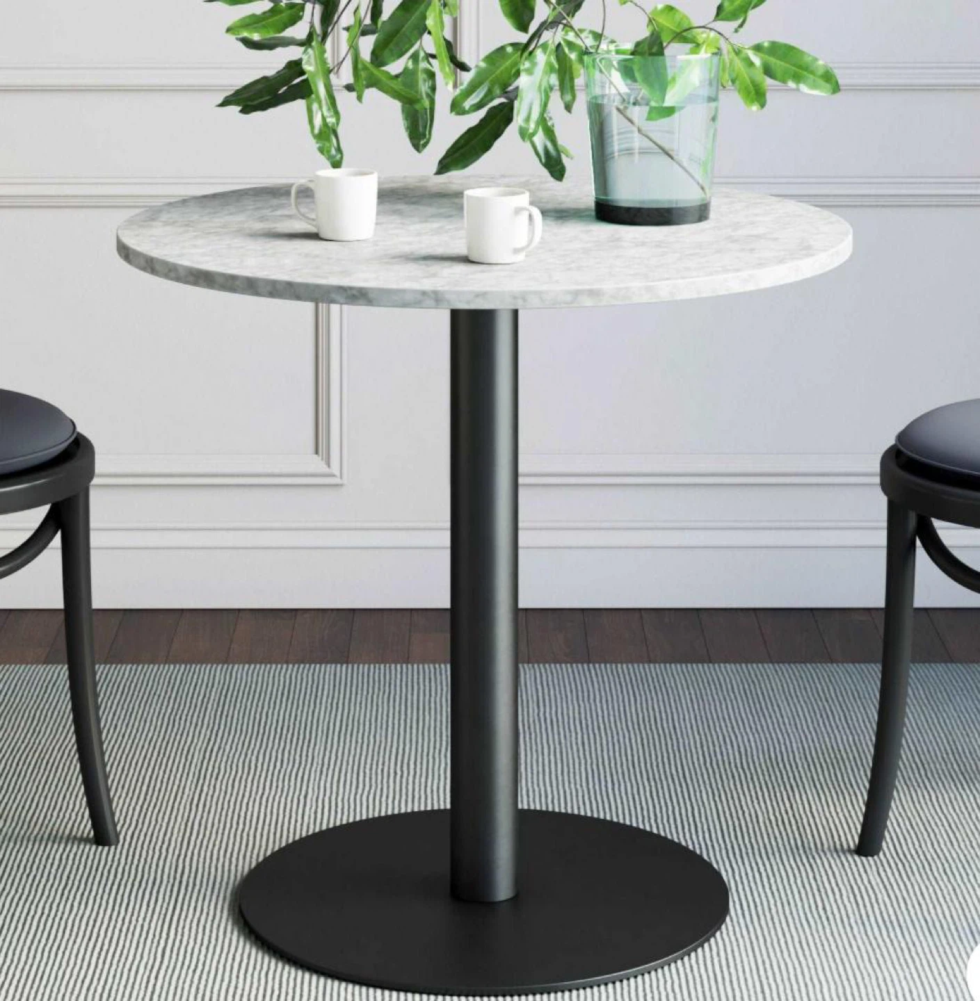 Faux Marble & Metal Bistro Dining Table Black