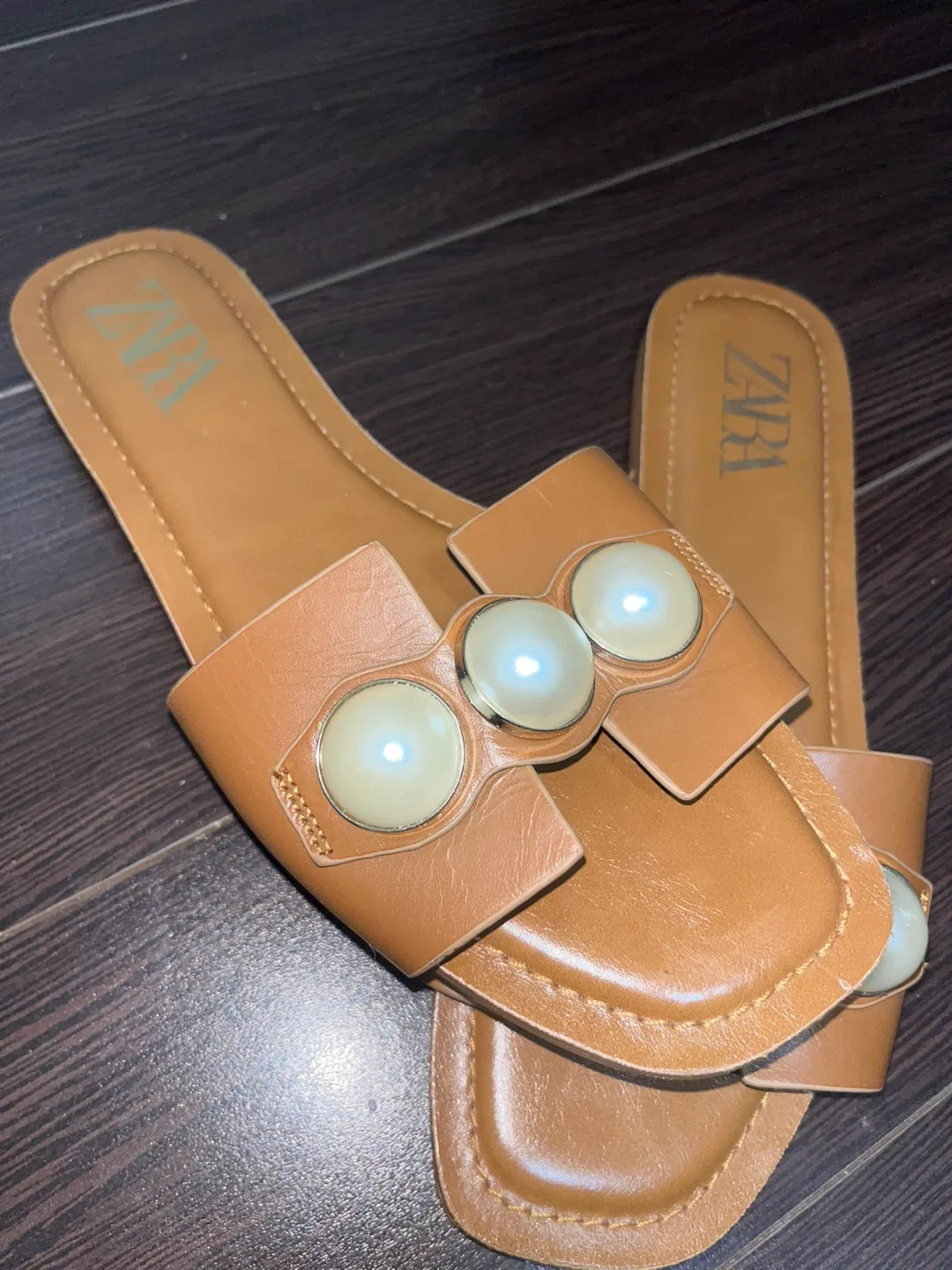 Zara Pearl Embellished Sandals - Size 8.5 thumbnail