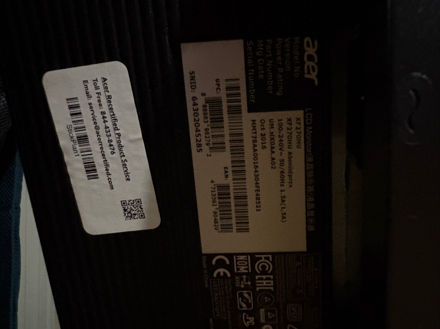 Acer XF270HU 27" LCD Monitor 1440p - photo 2