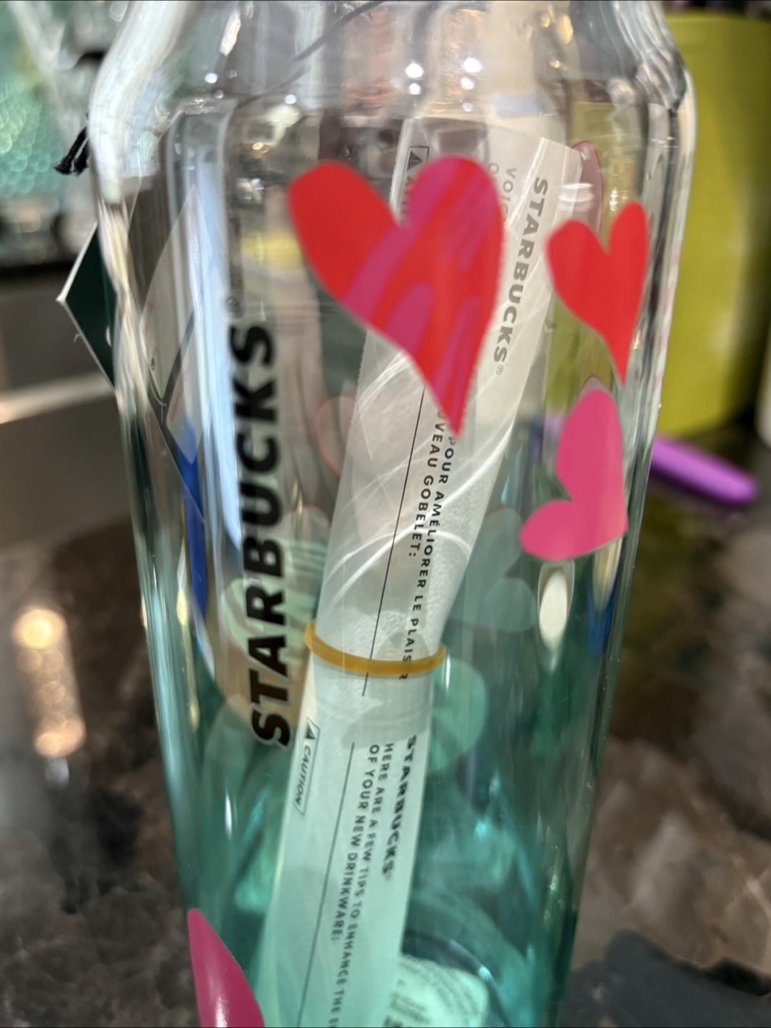 Starbucks BNWT Heart Glass Water Bottle - photo 2