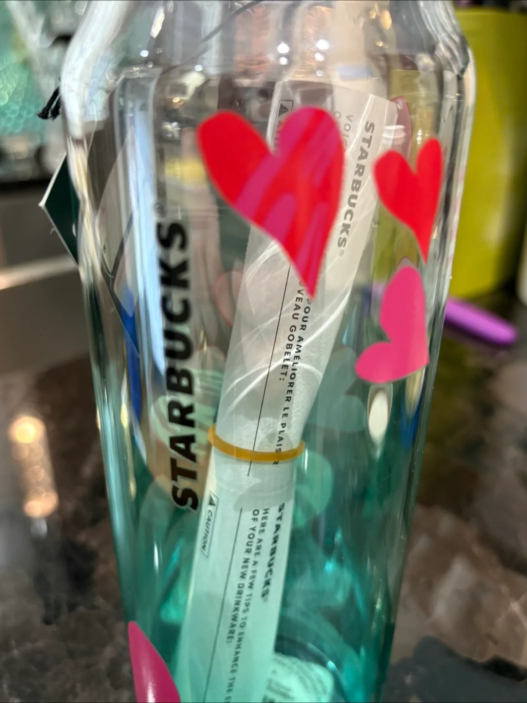 Starbucks BNWT Heart Glass Water Bottle image indicator(2)