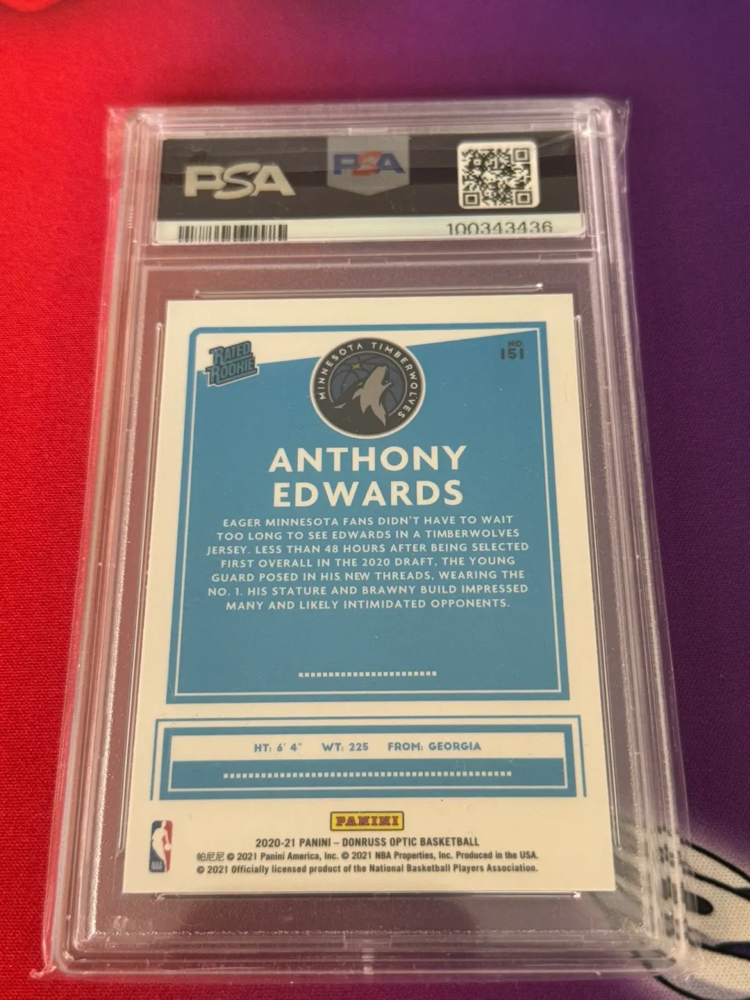 Anthony Edwards 2020 Donruss Optic PSA 9 image indicator(2)