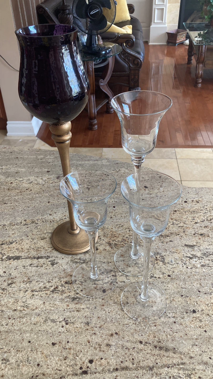 Glass Candle Holders set of 3 plus additional non matching
