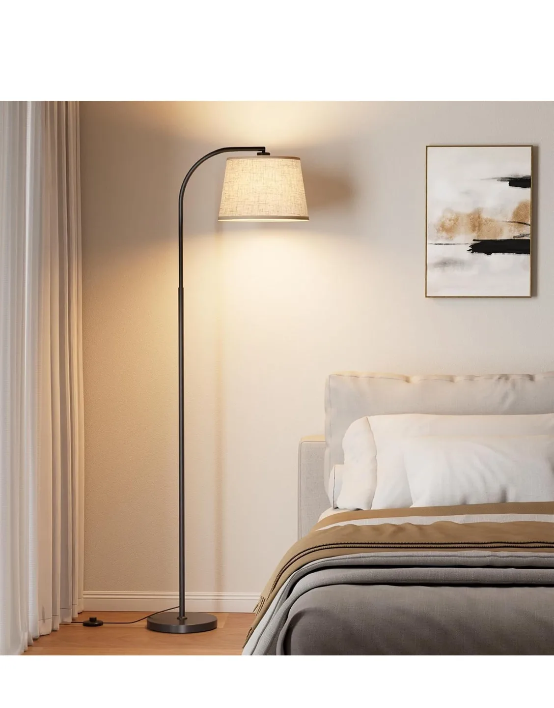 Floor Lamp with Adjustable Linen Lampshade image indicator(5)