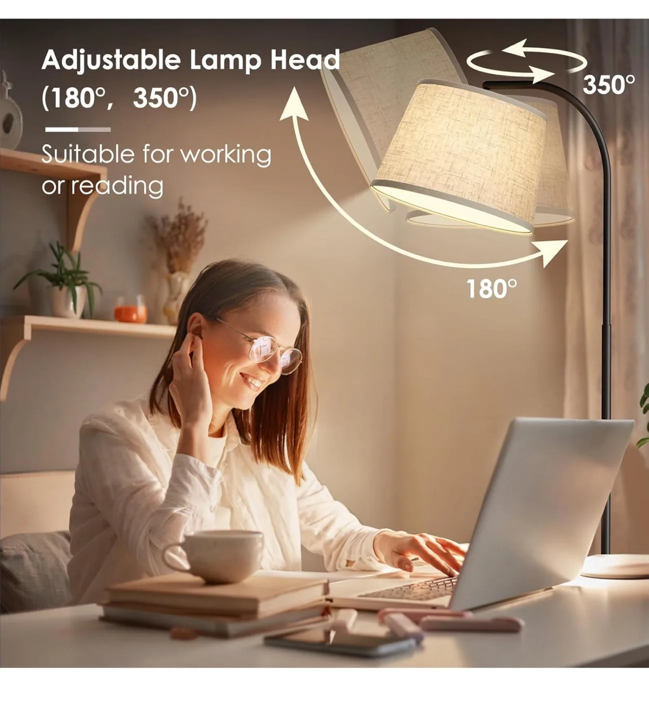 Floor Lamp with Adjustable Linen Lampshade image indicator(3)