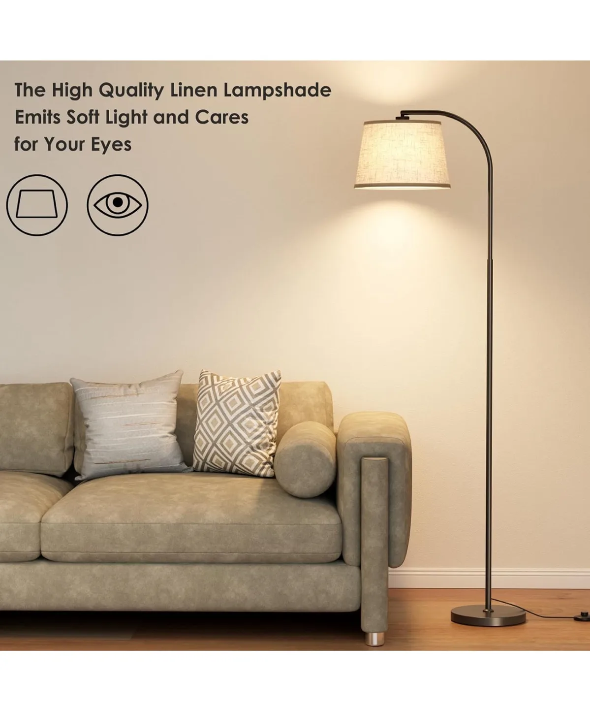 Floor Lamp with Adjustable Linen Lampshade image indicator(4)