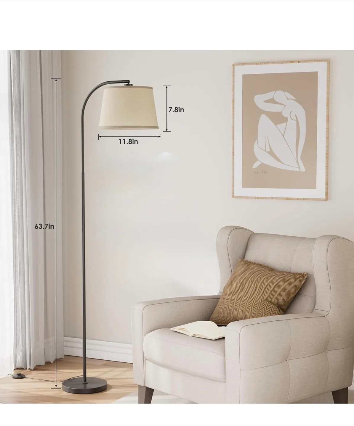 Floor Lamp with Adjustable Linen Lampshade thumbnail