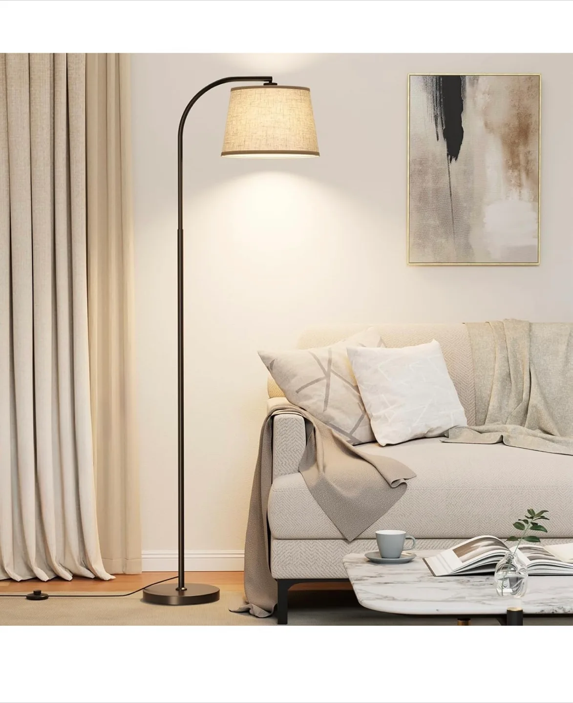 Floor Lamp with Adjustable Linen Lampshade image indicator(2)