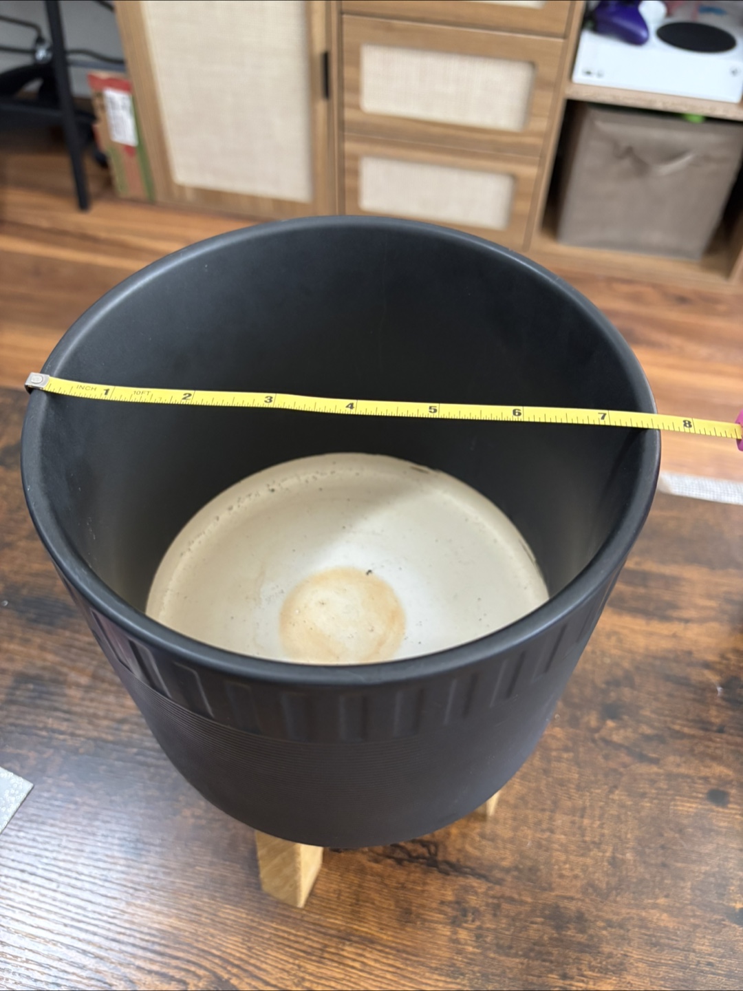 Black Ceramic Plant Pot with Wood Stand - photo 4