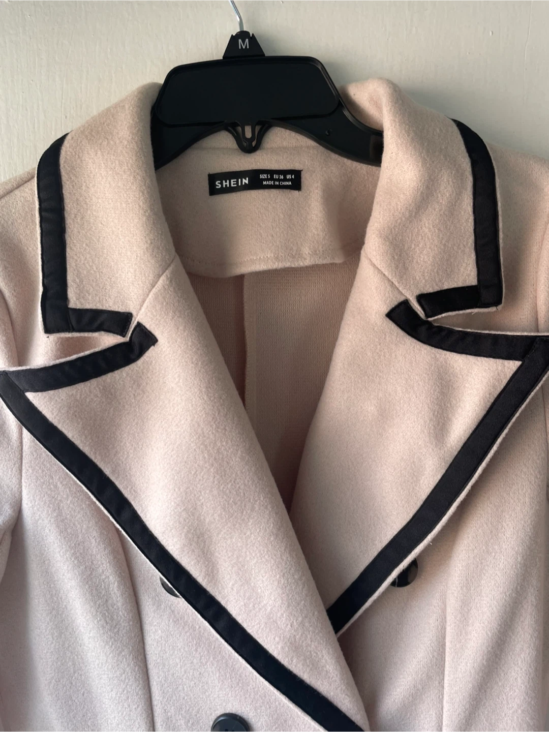 SHEIN Beige & Black Trim Double Breasted Coat - Size S - photo 2